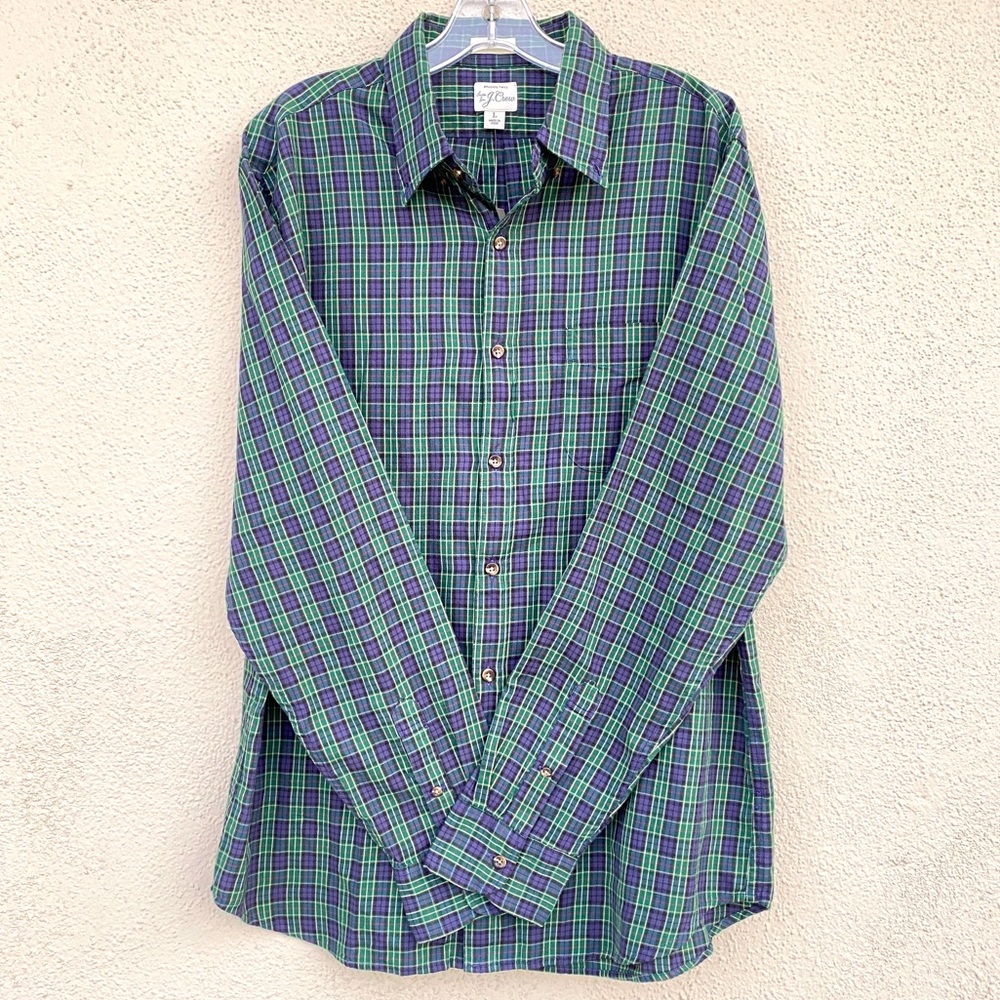 J. CREW GREEN plaid shirt slim fit button down brushed twill checkered Mens new